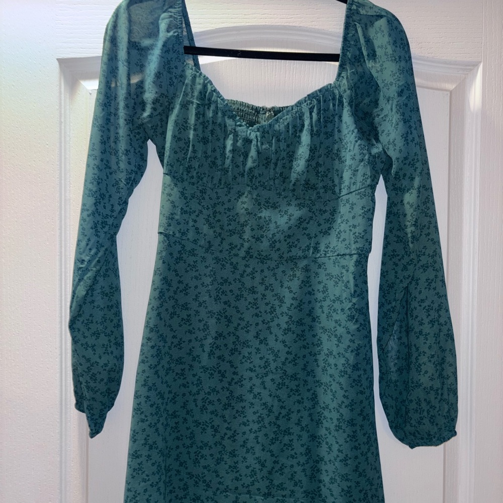 Hollister Teal Floral Long Sleeve Dress